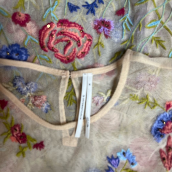 Anthropologie Layla Floral Embroidered Sheer Mesh Top - Picture 7 of 8